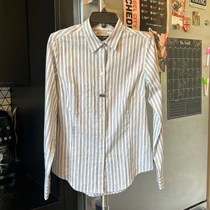 Paul Smith x Black Label striped button up with silver bow button.